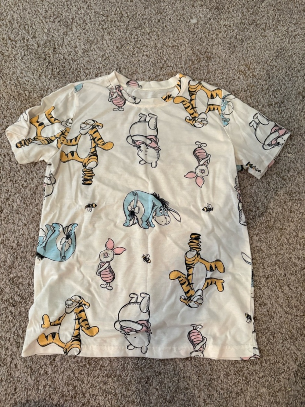 Disney Cream Winnie the Pooh Characters Short Sleeve Tee